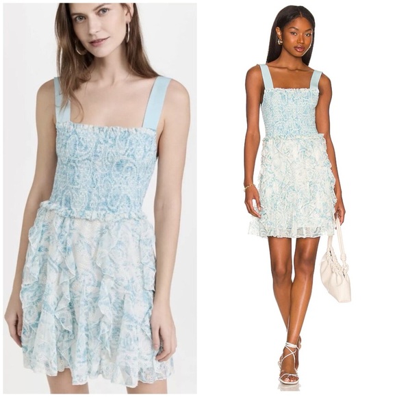 NWT Alice+Olivia Jocelyn Floral Smocked Cotton Ruffle Mini Dress SZ US 14 - Picture 1 of 10